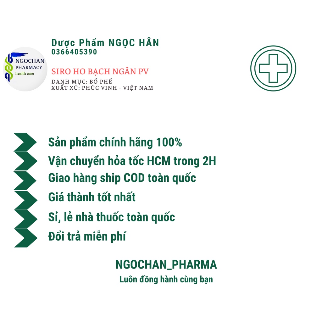Siro Bạch Ngân PV Plus| Hỗ Trợ Giảm Ho, Đau Rát Họng| Chai 125ml| Phúc Vinh