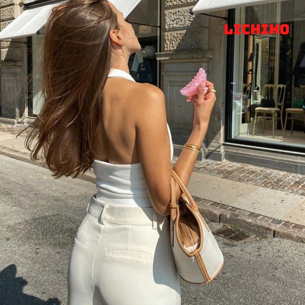 Áo croptop nữ choàng cổ kiểu yếm CT03 LICHIHO hở lưng gợi cảm quyến rủ chất vải tốt mềm mịn | BigBuy360 - bigbuy360.vn