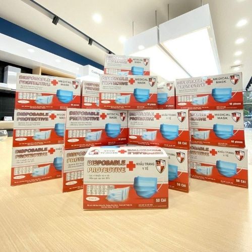 Hộp 50 cái khẩu trang y tế kháng khuẩn 4 lớp lọc Disposable