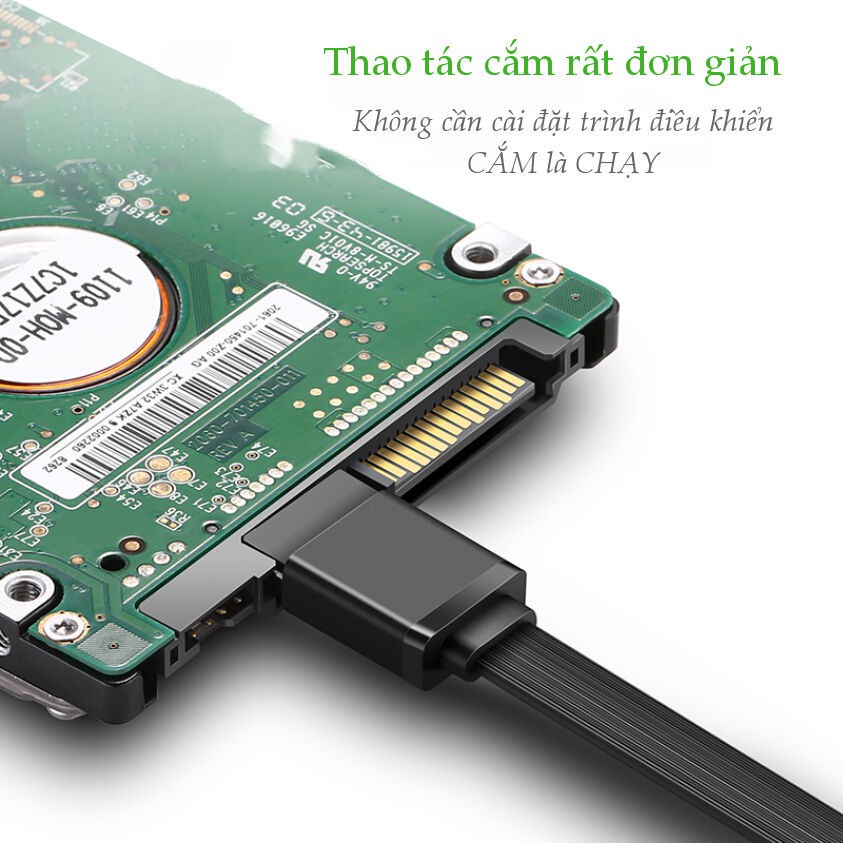 Cáp SATA 3.0 đầu thẳng, đầu vuông góc, nối dài, truyền tốc độ cao 6Gb/s, dài 0.5m UGREEN US217