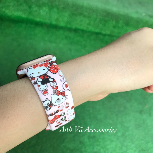 Dây đeo Apple Watch mẫu cao su họa tiết Mickey, Hello Kitty