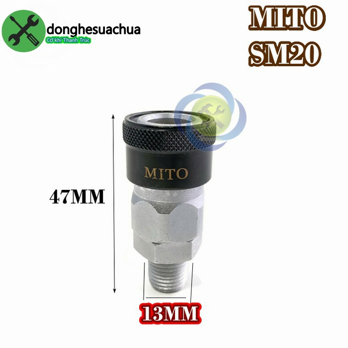 Đầu nối hơi ren ngoài 13mm Mito SM20 (đầu cái) loại 1/4 PT