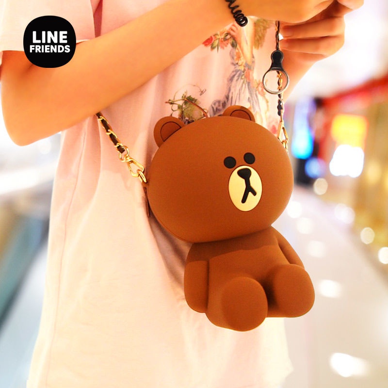 Line friends Túi Đeo Vai Mini Bằng Silicon Hình Gấu Nâu / Thỏ Kenny Dễ Thương Có Khóa Kéo Cho Bạn Gái