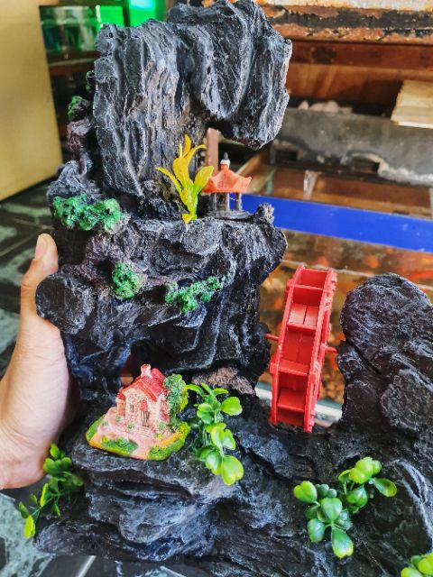 CẢNH NÚI CÓ BÁNH QUAY TRANG TRÍ HỒ CÁ NON BỘ 25x10x35cm