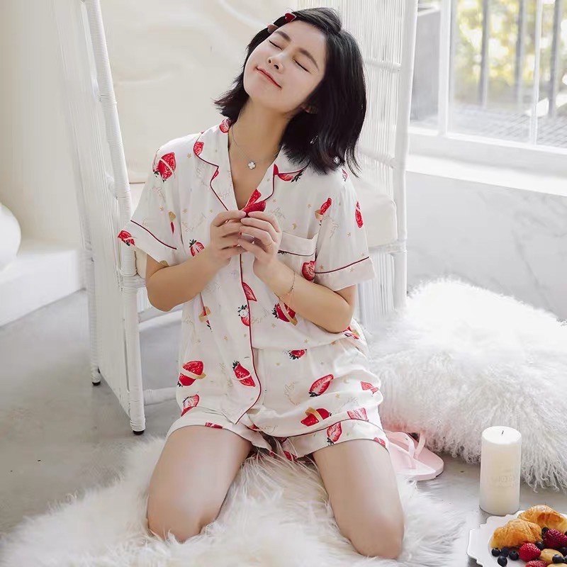 Bộ đồ pijama lụa cộc tay cao cấp ❣️đồ bộ mặc nhà (tơ lụa Quảng Châu) | BigBuy360 - bigbuy360.vn