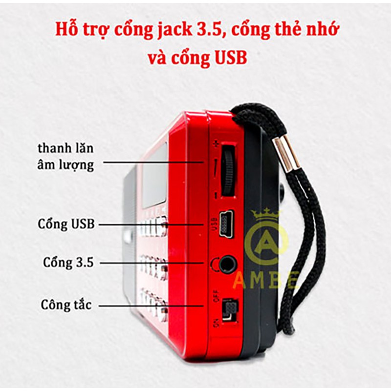 Loa đài CR65/ CR16/ KMS125 - Máy nghe nhạc, đọc kinh phật, đài FM hỗ trợ thẻ nhớ tích hợp đèn pin  - BH 6 tháng