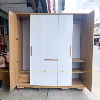 Tủ quần áo, tủ áo 5 cánh mở, có ngăn hộc để đồ đa năng, gỗ cn MDF, CPX-T24