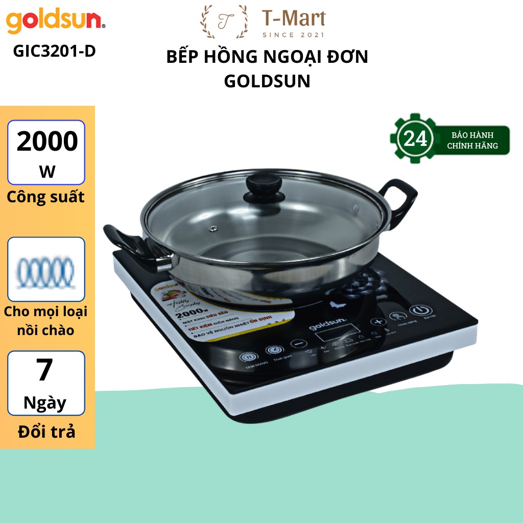 Bếp hồng ngoại Goldsun GIC3201-D tặng kèm nồi lẩu- Sử dụng cho mọi loại nồi chảo, Bảo hành 2 năm toàn quốc