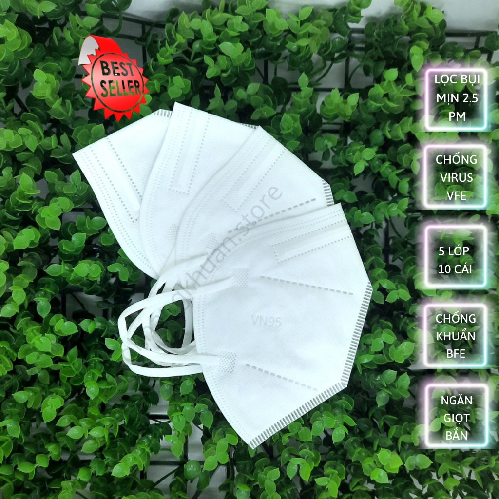 Khẩu trang VN95 Famapro, khẩu trang màu trắng, 5 lớp, tiết kiệm, đạt chuẩn, bán tại các nhà thuốc lớn (túi 10 cái)
