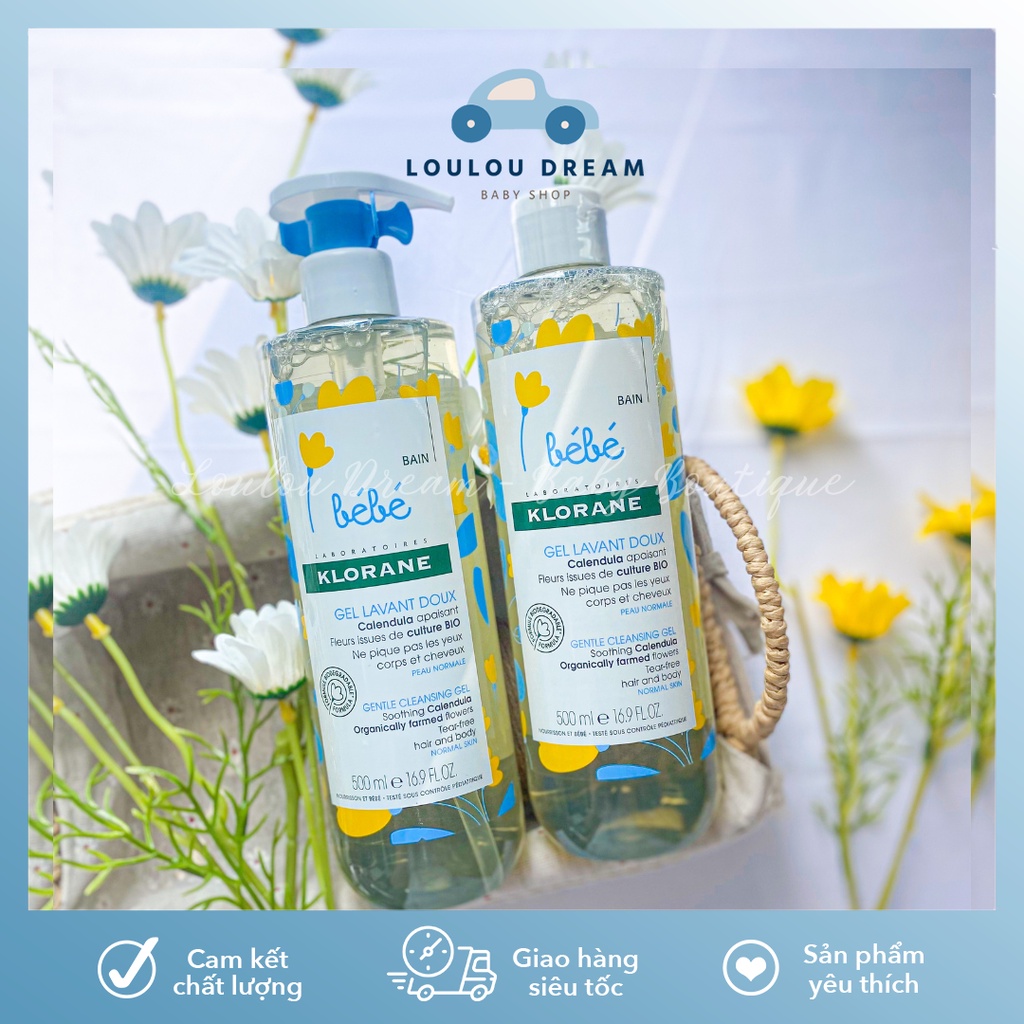 Sữa tắm gội 2in1 Klorane Bebe Gel Lavant Doux 500ml cho bé từ sơ sinh 2 loại có vòi / không vòi