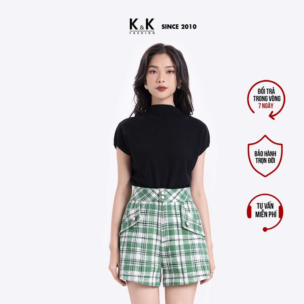 Quần Short Caro Phối Túi Hai Bên K&K Fashion QCS03-27 Màu Xanh Trắng