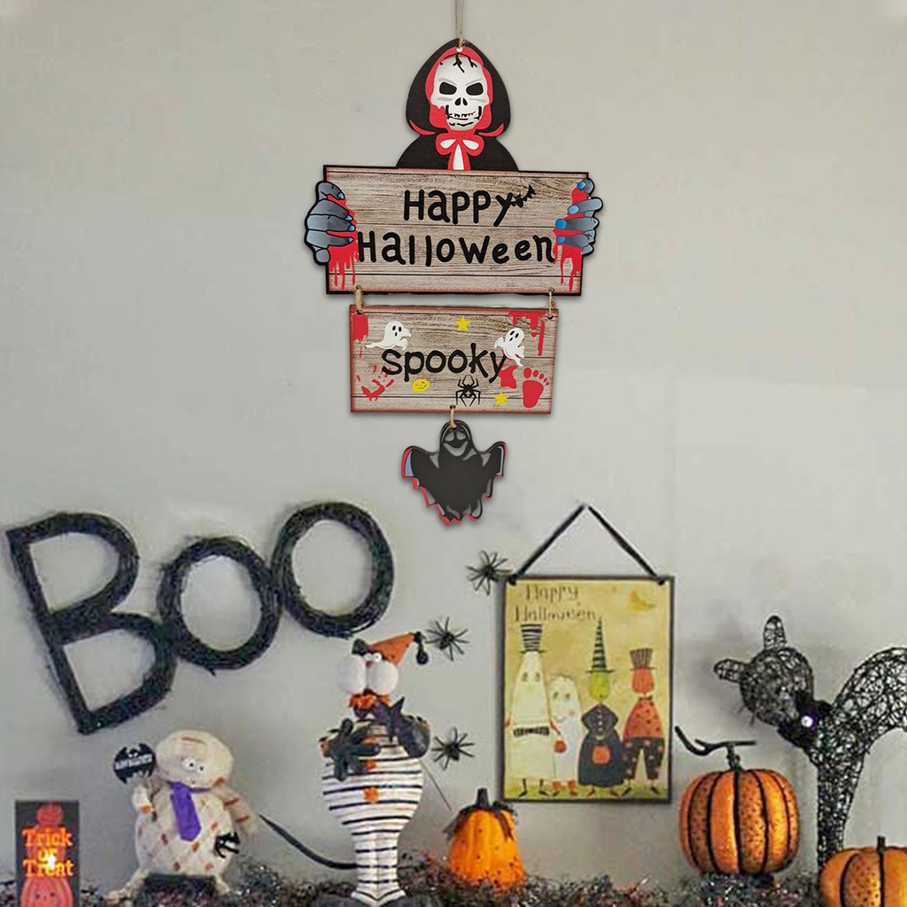 Biển Hiệu Treo Cửa Bằng Gỗ In Họa Tiết Halloween Trang Trí Nhà Cửa