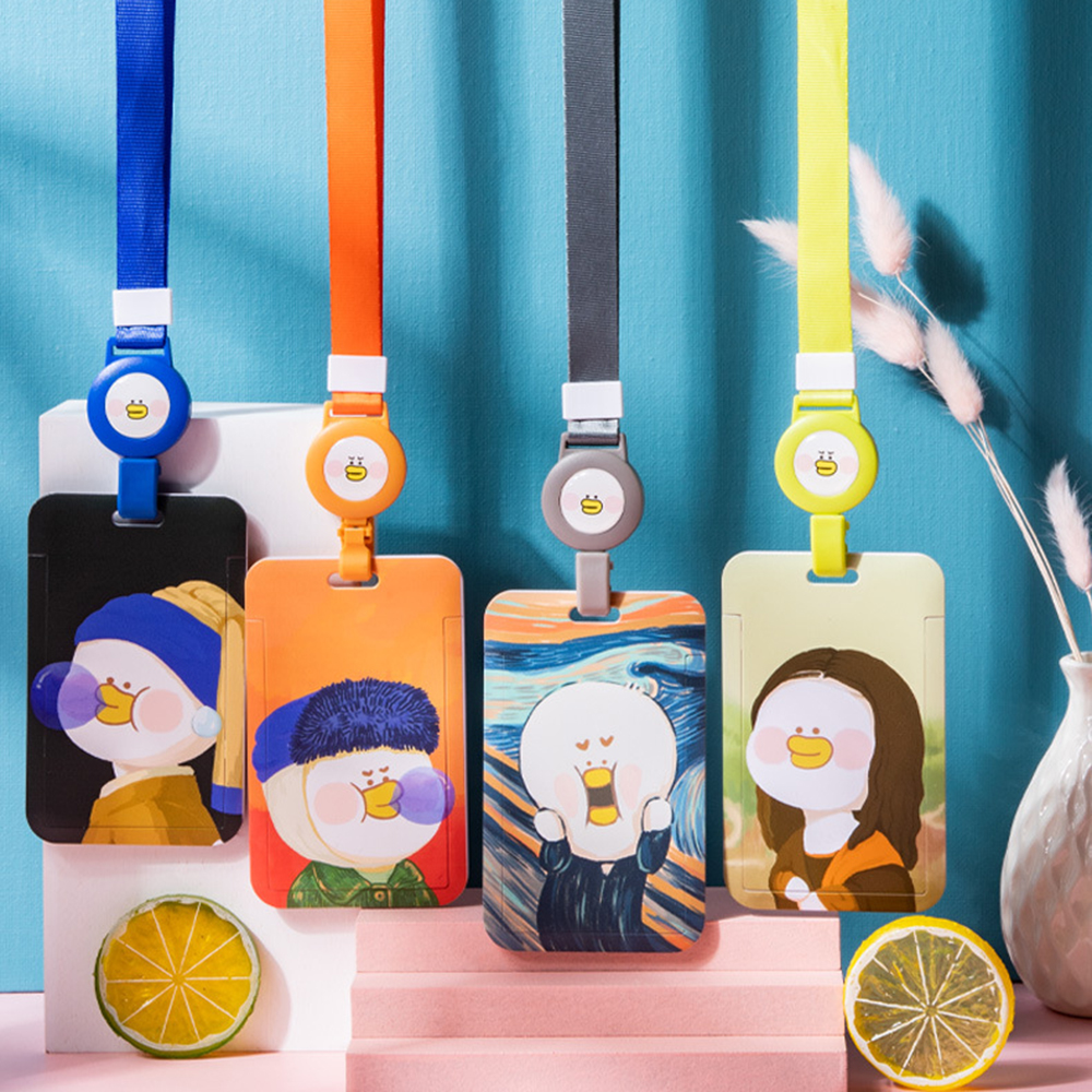 Bao đựng thẻ xe buýt/thẻ học sinh kèm dây đeo họa tiết tranh sơn dầu hoạt hình dễ thương