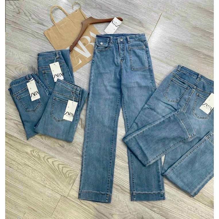 Quần jeans basic dáng suông túi nắp cạp cao tôn dáng cho nữ