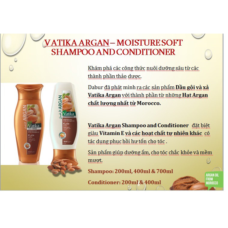 Dầu gội/ xả Vatika chiết xuất Argan phục hồi tóc 400ml