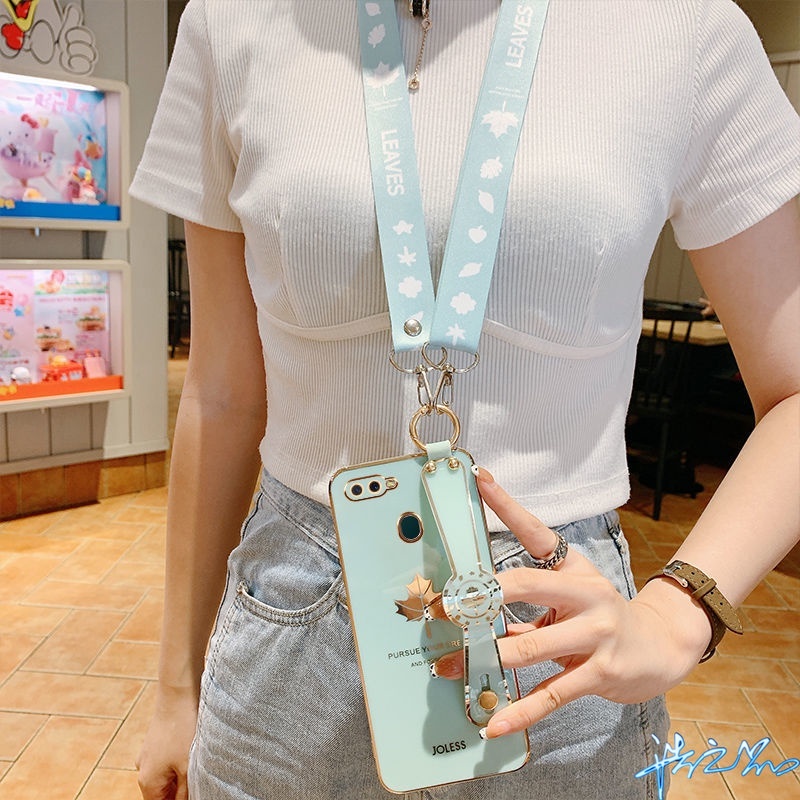 Ốp Điện Thoại Họa Tiết Lá Phong Có Dây Đeo Cho Oppo A5S A12 A3S A31 A53 A9 A5 2020 A15 A15S A92 A52 A12E