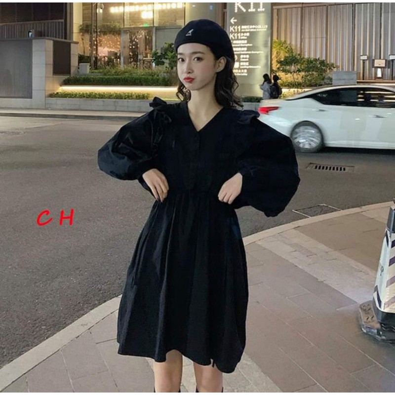 váy thu đông nữ - váy babydoll tay cánh rơi có lót trong, có bèo nhún nhẹ nhàng, váy basic thiết kế đơn giản, freesize | BigBuy360 - bigbuy360.vn