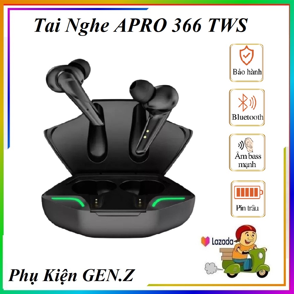 Tai Nghe Bluetooth Gaming Apro 366TWS,Tai Nghe Gaming Âm Bass Mạnh Mẽ,Thiết Kế Hiện Đại Cảm Biến Vân