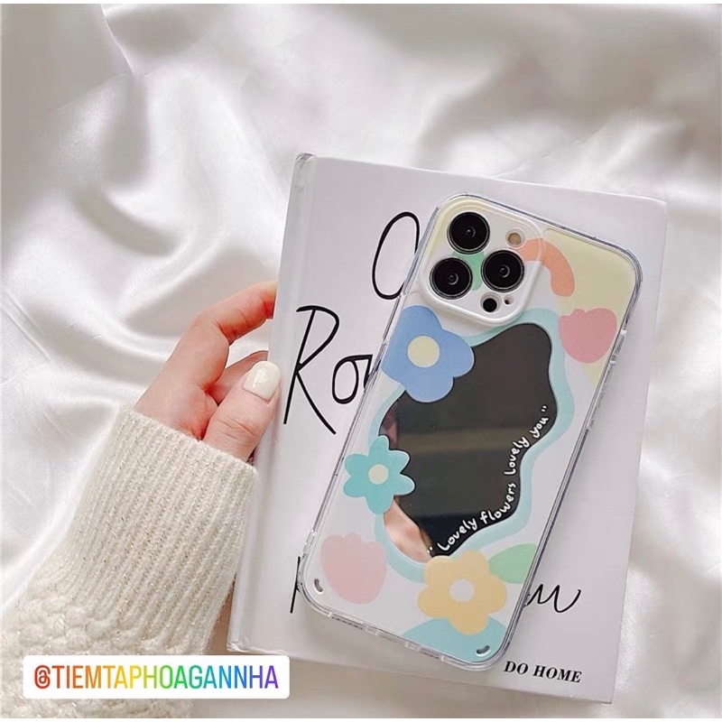Ốp lưng iphone gương viền hoa lá tone màu mát mẻ