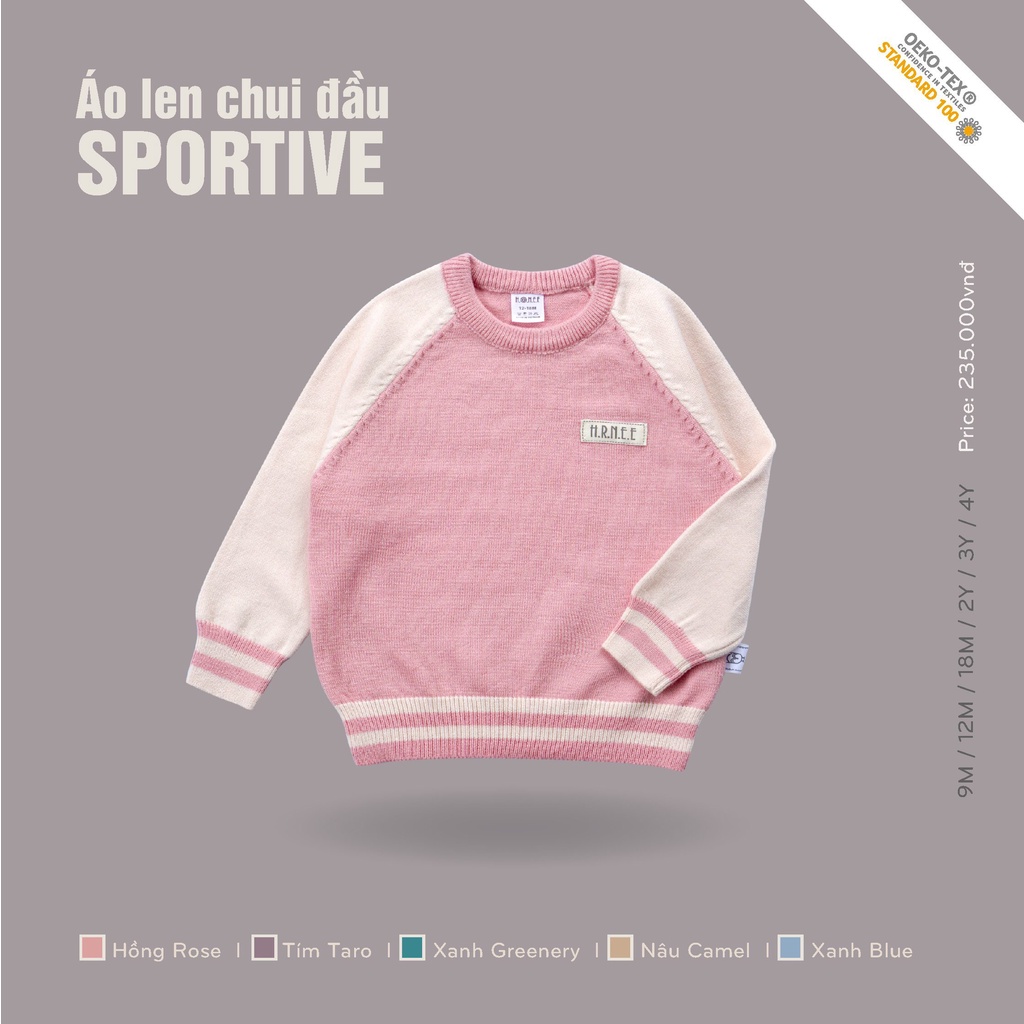 [CHÍNH HÃNG]Áo len chui đầu thu đông cho bé sportive Hrnee