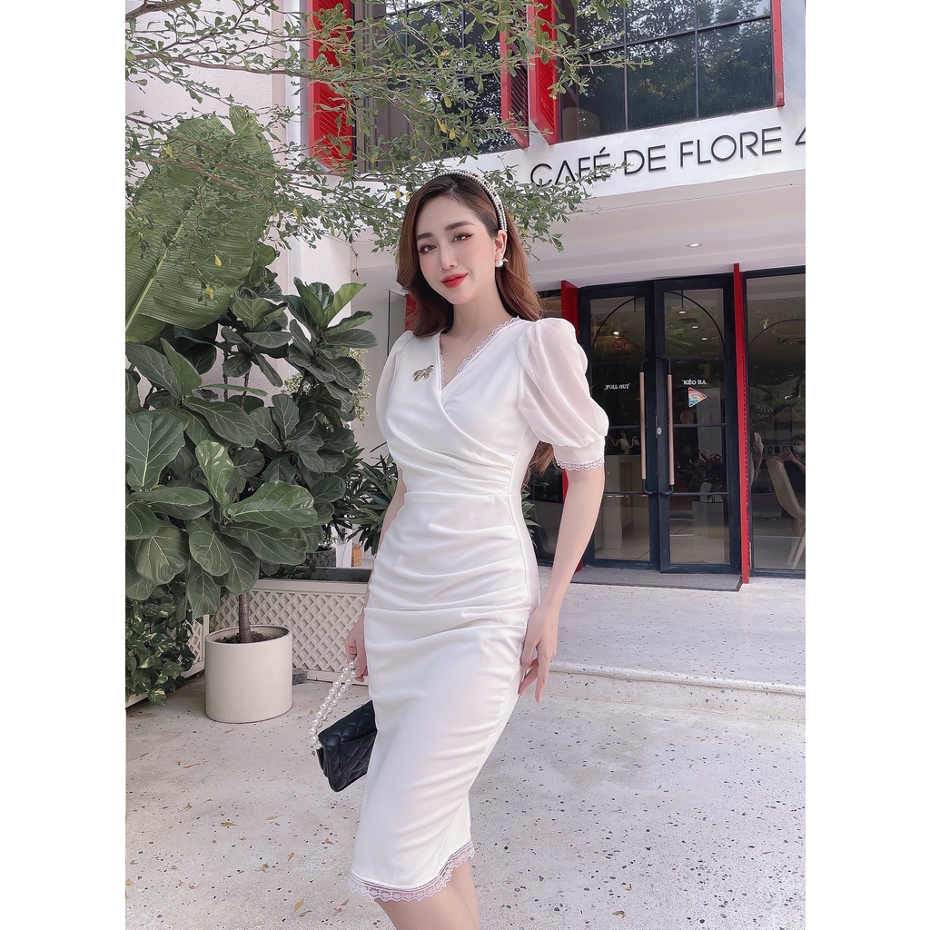 Đầm thiết kế body dáng ôm cổ chéo công sở cao cấp tôn lên vẻ đẹp quý phái giúp chị em tự tin hơn nơi đông người | BigBuy360 - bigbuy360.vn