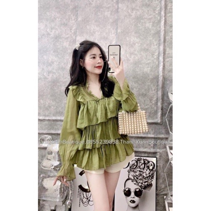 Sét áo đỏ bèo phối quần tacta be phồng siêu xinh