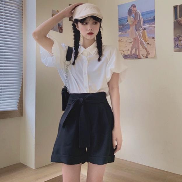 Áo Sơ Mi Tay Phồng Ngắn Tiểu Thư Công Sở Hot Trend Đen Trắng Nude DRASM01 | BigBuy360 - bigbuy360.vn