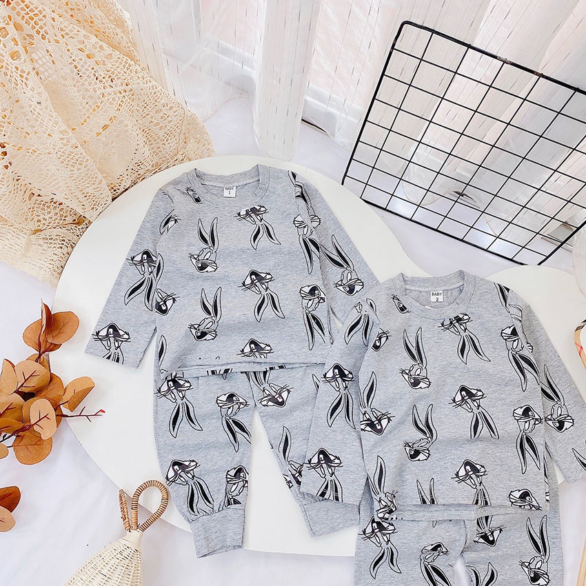 Bộ Quần Áo Dài Tay Thu Đông In Hình THỎ GHI Cho Bé Từ 6-18kg Mã DT33
