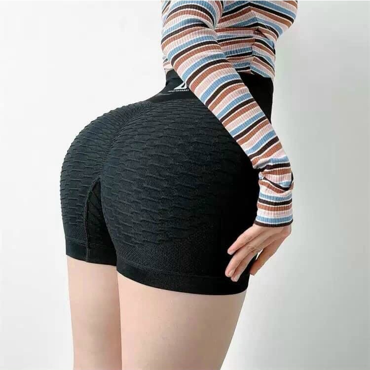Quần Đùi Tập Gym Yoga Nữ Dệt Kim Nâng Mông Cạp Cao Naqi Bin Sports Q140