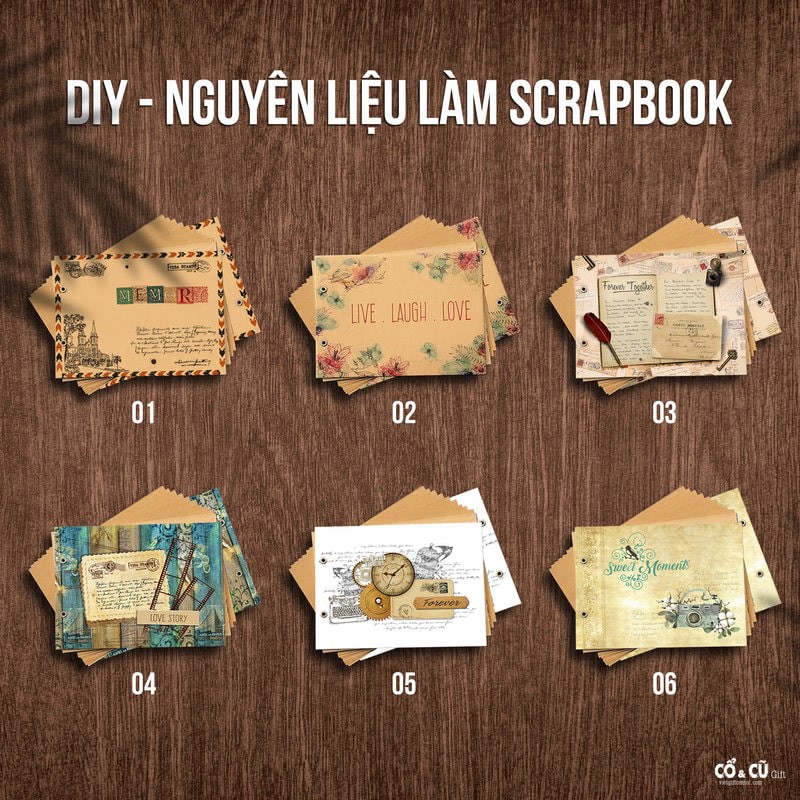 SALE 50% Combo Nguyên Liệu Làm Scrapbook Album Handmade Vintage Đủ Bộ
