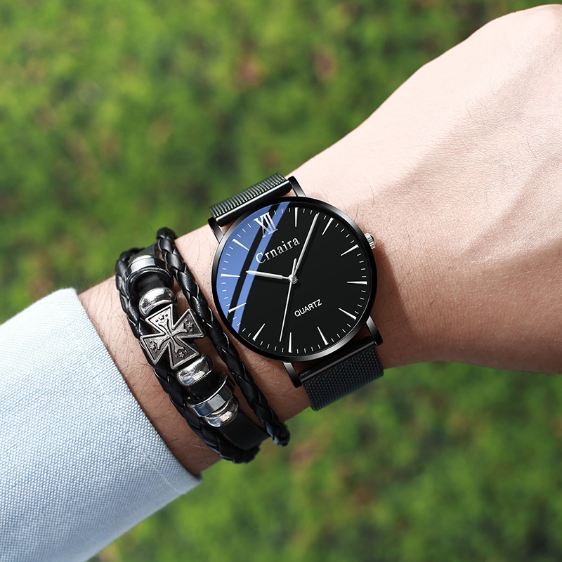 Đồng hồ thạch anh CRNAIRA chính hãng thiết kế dây thép siêu mỏng chống gỉ cùng với mặt kính xanh bóng đơn giản sang trọng thích hợp với mọi trang phục