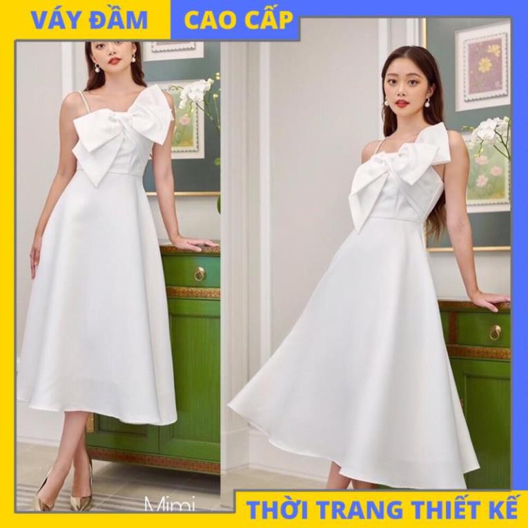 Đầm trắng xoè hai dây nơ ngực dễ thương đi chơi dự tiệc [HÀNG THIẾT KẾ CAO CẤP]