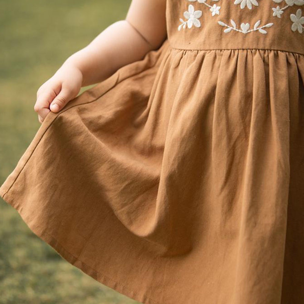 Đầm sát nách BEAR LEADER AX2288 vải cotton thêu hình gấu phong cách mùa hè thời trang cho bé gái