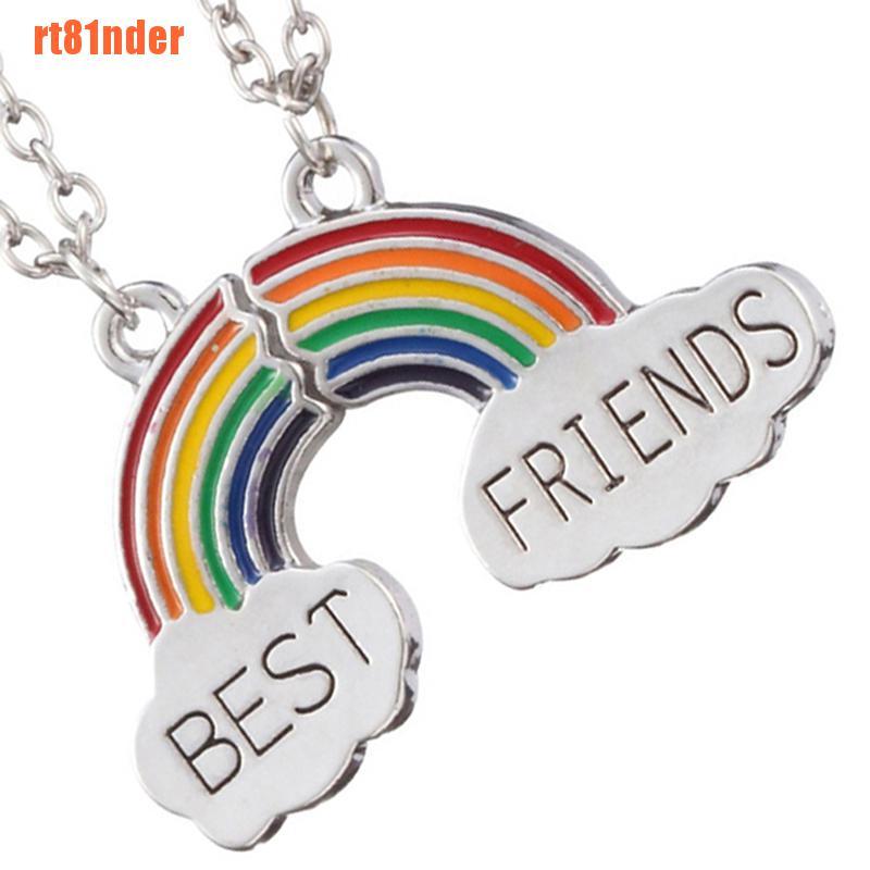 Cặp vòng cổ mặt dây hình đám mây cầu vồng chữ Best Friends thời trang cho nữ