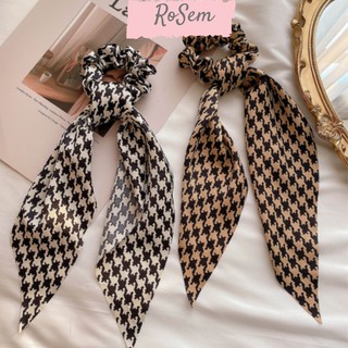 Dây buộc tóc lụa họa tiết Houndstooth phong cách Hàn Quốc
