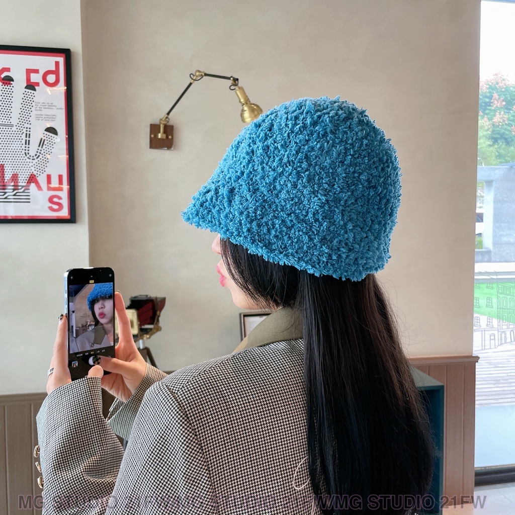 Mũ xô MG STUDIO dệt kim vải nhung san hô 4 màu tùy chọn