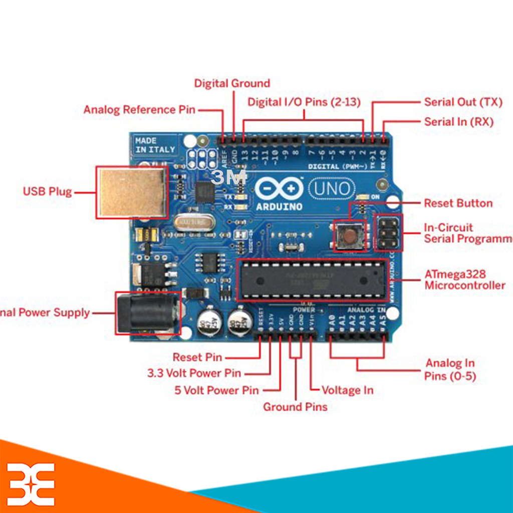 [Tp.HCM] Kit Arduino Uno R3 Chíp Cắm Atmega328P ( Tặng Cáp Kết Nối )