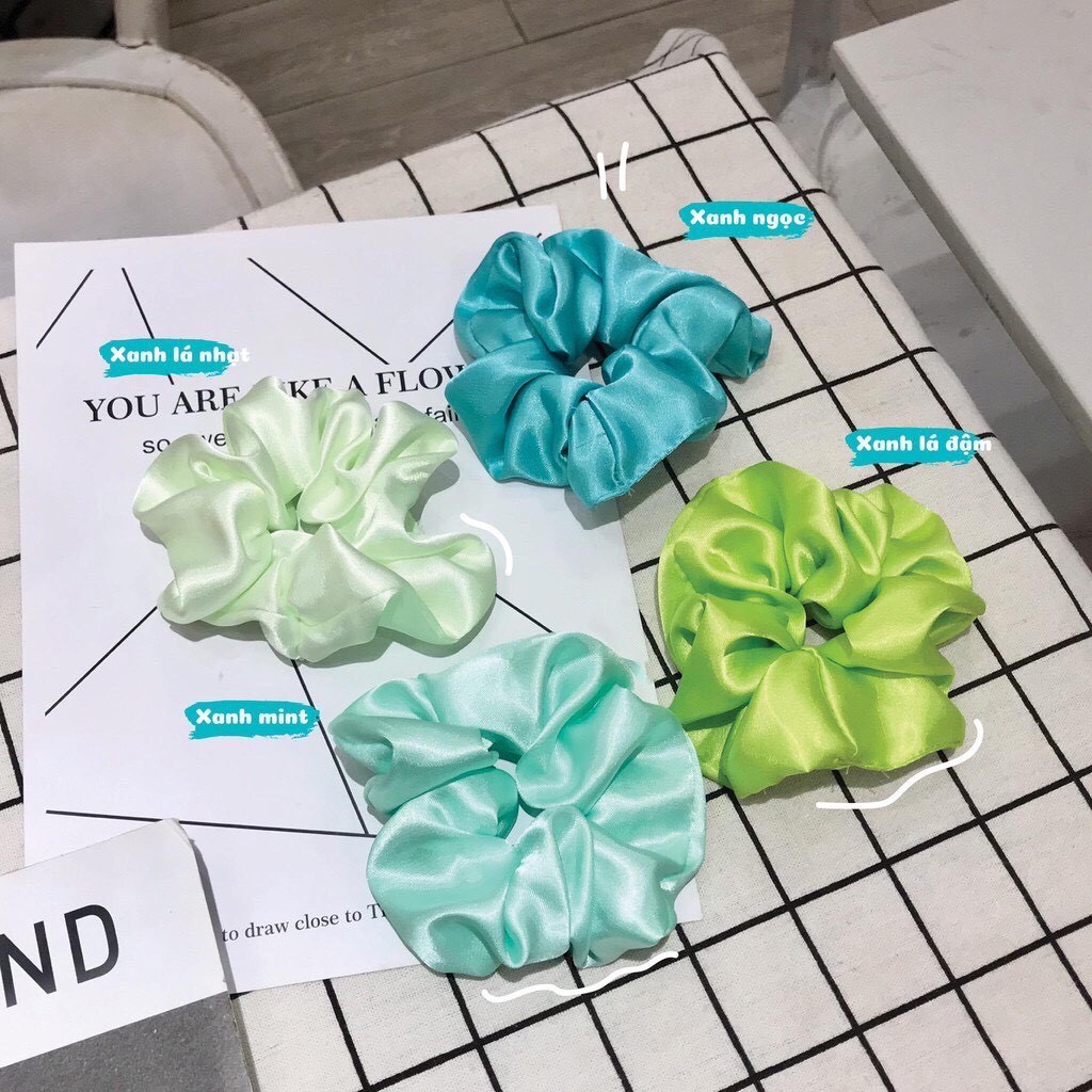 Dây Cột Tóc Vải Scrunchies Lụa Bóng  .