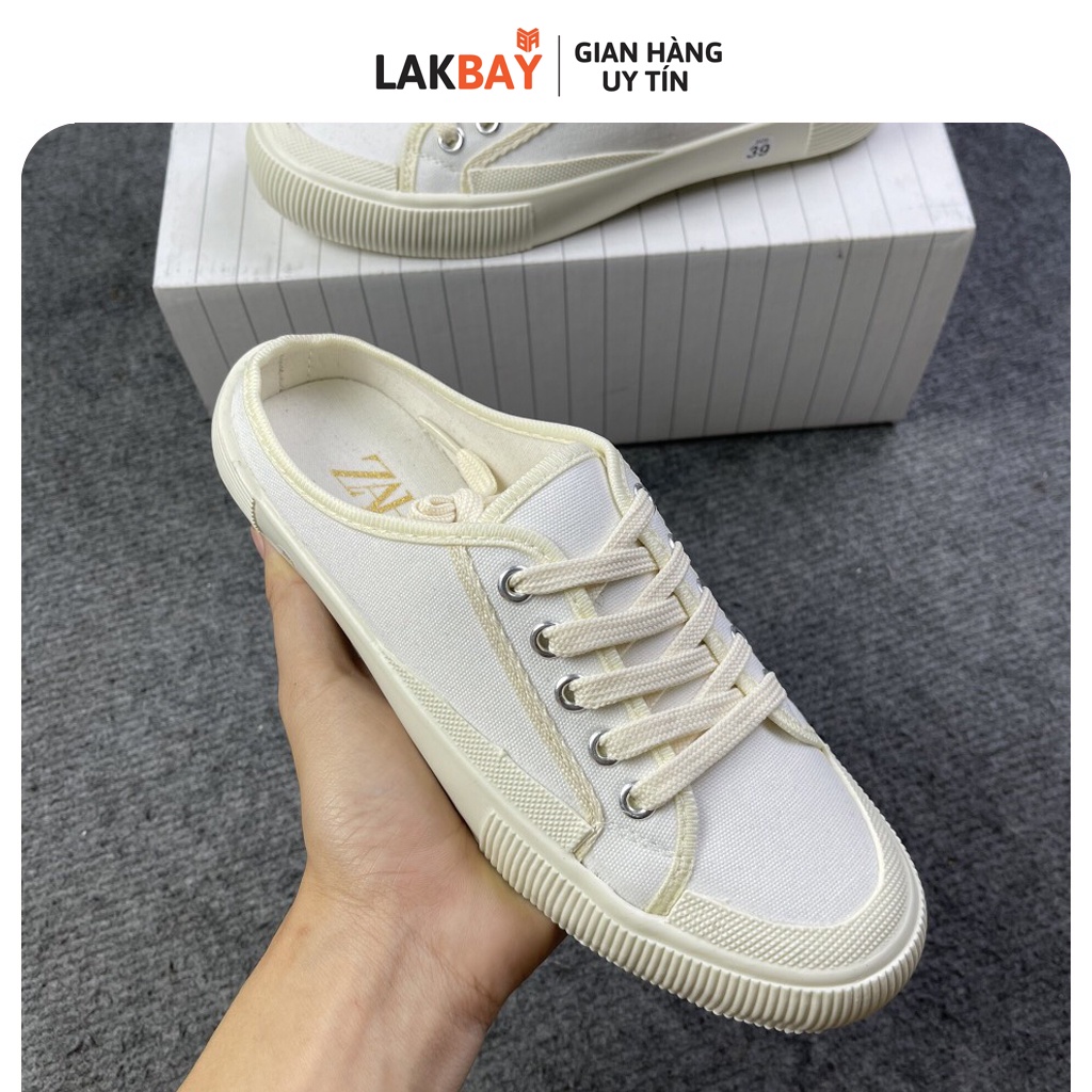 Giày thể thao sneaker sục/đạp gót zara 3 phân trắng trơn mũi nhọn nữ Lakbay Store