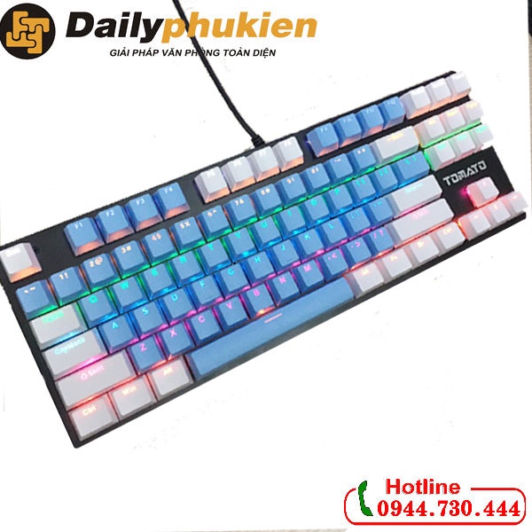 PHÍM CƠ TOMATO s87 MÀU XANH TRẮNG, PHÍM cơ mini TKL87 bảo hành 2 năm