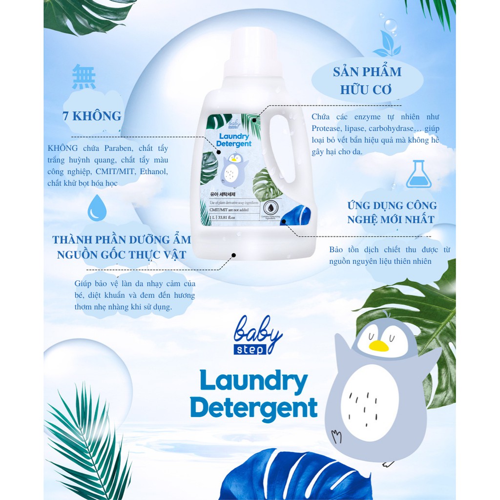 Nước giặt quần áo hữu cơ cho bé Baby Step 1000ml