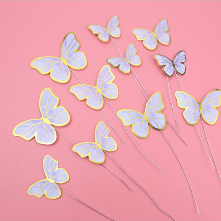 Set bướm giấy trang trí bánh kem (11 con), bướm trang trí