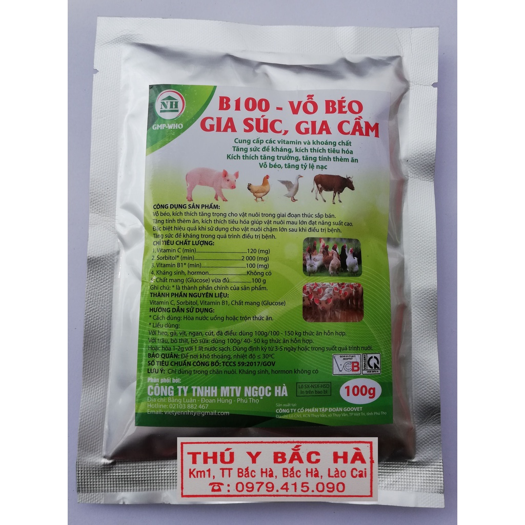 1 gói 100g B100 Dùng vỗ béo cho gia súc, gia cầm của công ty Ngọc Hà