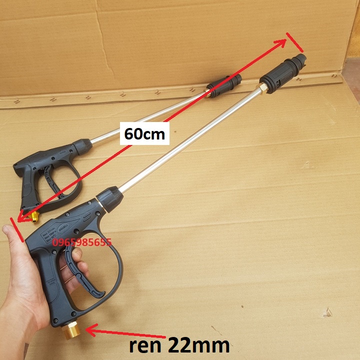 Súng rửa xe dài 60cm ren ngoài phi 14,22 siêu mạnh, vòi xịt rửa xe áo lực cao