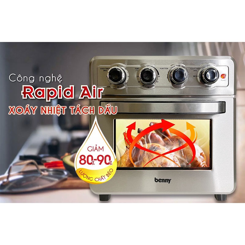 Nồi Chiên Không Dầu Cơ Benny 21 Lít, 1700W, BAF-210 Silver, công nghệ Rapid Air, kính giữ nhiệt 2 lớp
