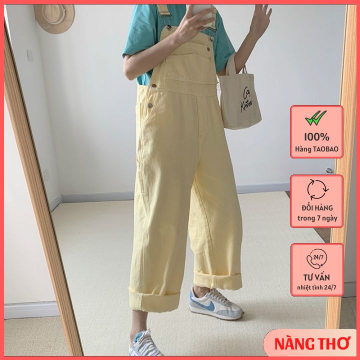 Quần Yếm Nữ Ống Rộng Suông Big Size Giấu Dáng Phong Cách Hàn Quốc