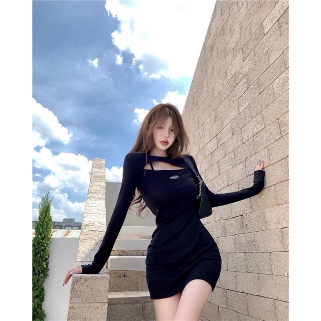 ⚡️Hàng QuẢng Châu 100%⚡️Đầm thun đen ôm body hở ngực hot tiktok