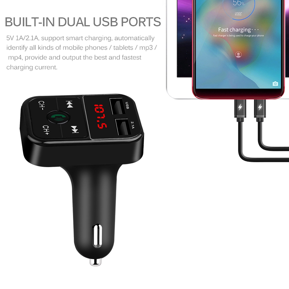 Máy phát nhạc MP3 và đài FM thu phát Bluetooth với 2 cổng sạc USB cho xe ô tô