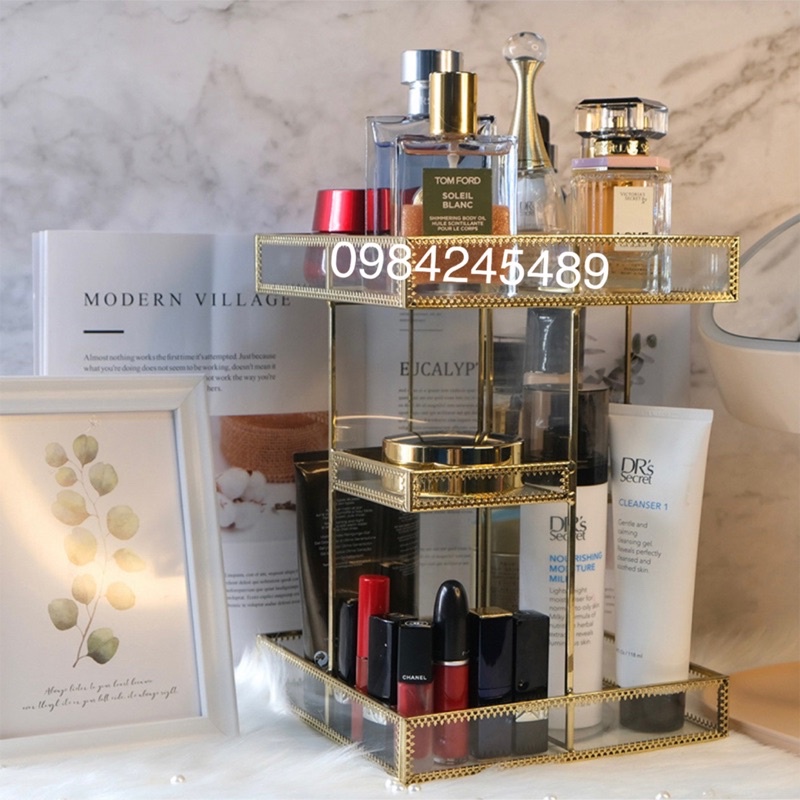 Kệ Khay Đựng Mỹ Phẩm Golden Xoay 360 Độ