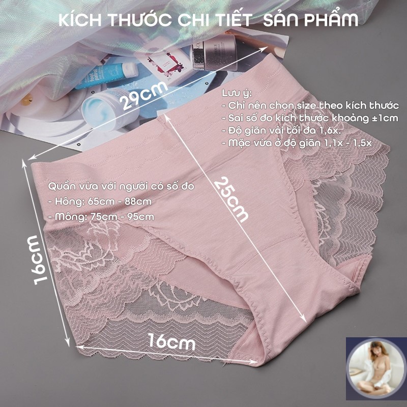 QUẦN LÓT NỮ COTTON CẠP CAO PHỐI REN GEN BỤNG - QUẦN CHÍP NỮ CAO CẤP- FLQ48